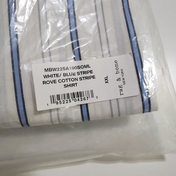 NWT Rag & Bone Men's Rove Stripe Cotton Button-Up Shirt in White Size XXL - Picture 6 of 8